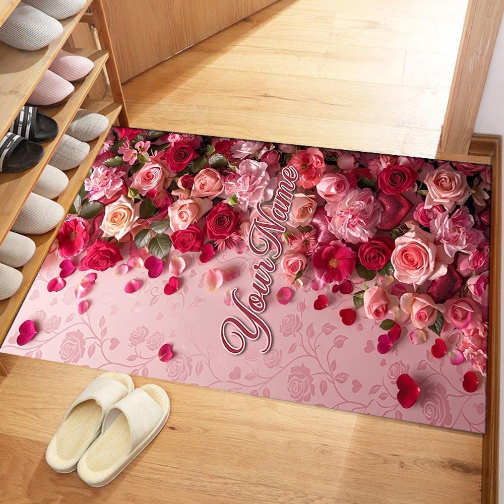 Rose Customize Text Floor Mat Design for Study room Balcony Entryway Hallway Anti-slip Rug Anime Office Decor Perfect Birthday/Christmas Gift Idea