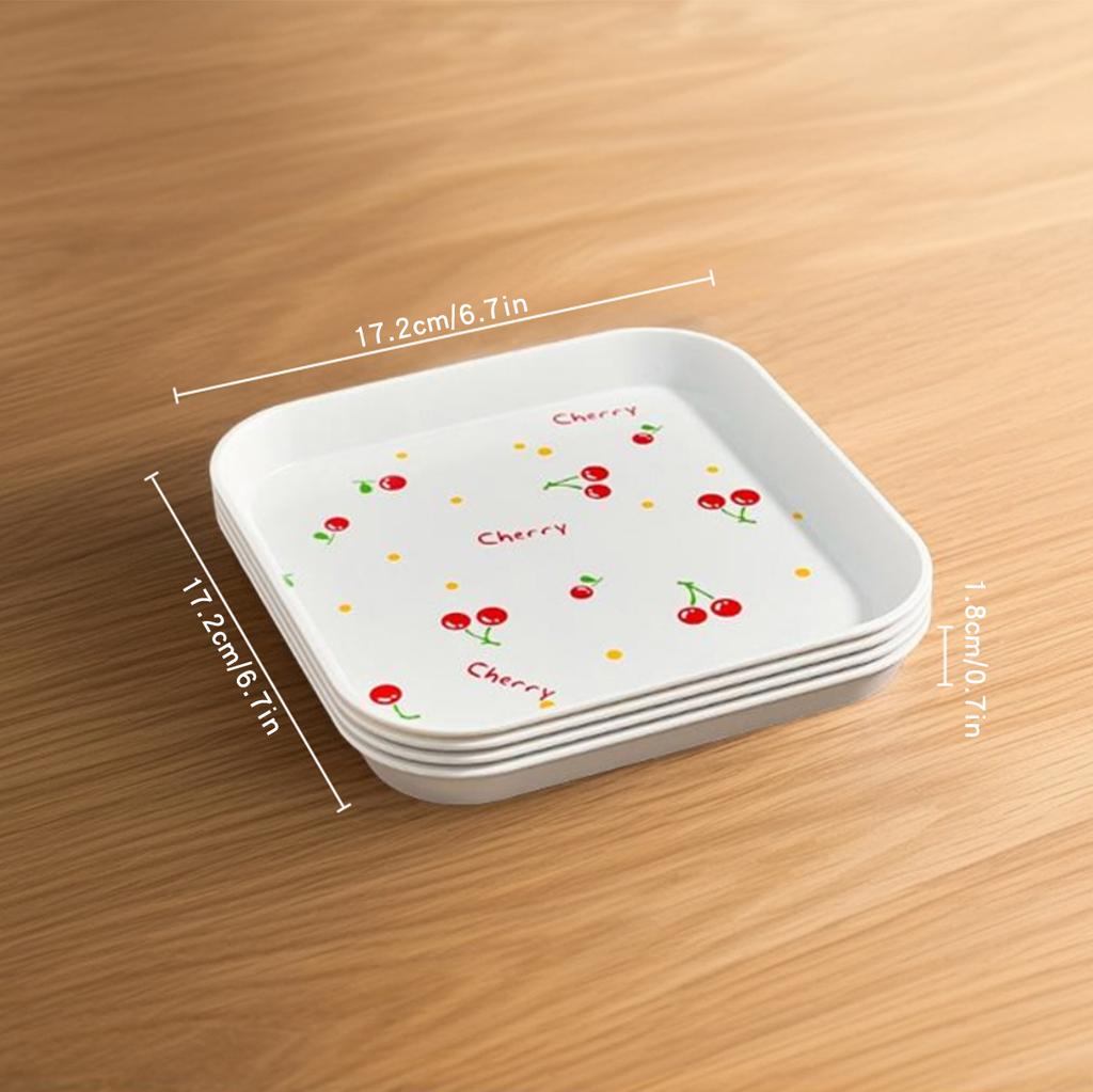 4 stk Firkantet Plast Middagstallerken Stabelbar Beinspytteskål Multifunksjonell Mattallerken Snacks Desserttallerken Oppvaskmaskinsikker