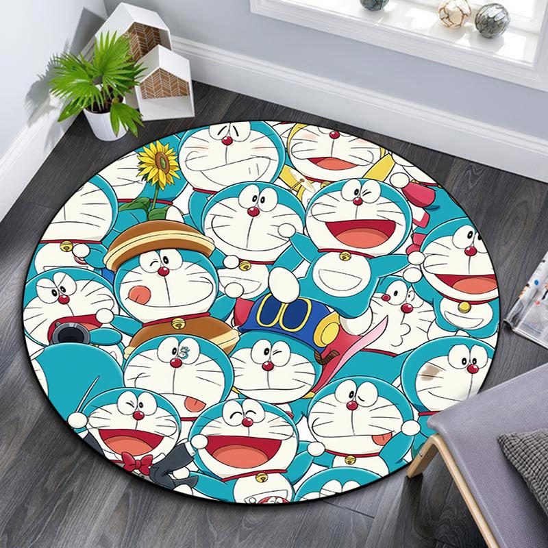 Doraemon Round Area Rug,Carpet Rug for Living Room Bedroom Sofa Playroom Decor,Non-slip Floor Mat