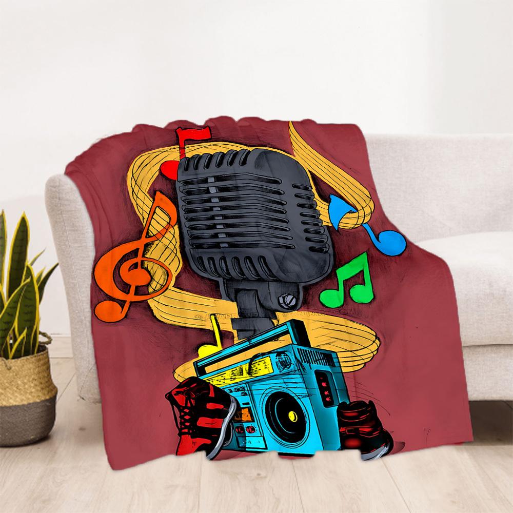 1pc Music Microphone Vibes Outdoor Blanket Lightweight Flannel, All-Season Use for Sofa, Bed, Travel, Camping, Living Room, Office001