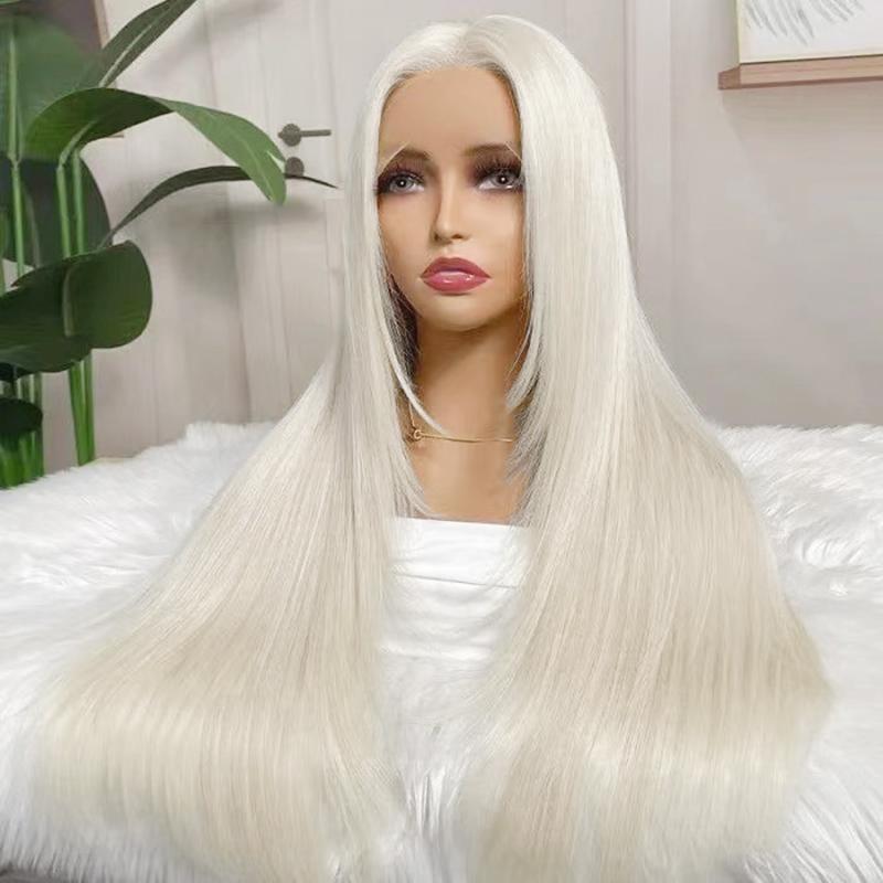 

AIMEYA Layered Cut Wig Platinum Blonde Lace Front Wig Long Straight Synthetic Lace Wig Heat Resistant Blonde Wigs for Women (Platinum,18inches&Lace Front)