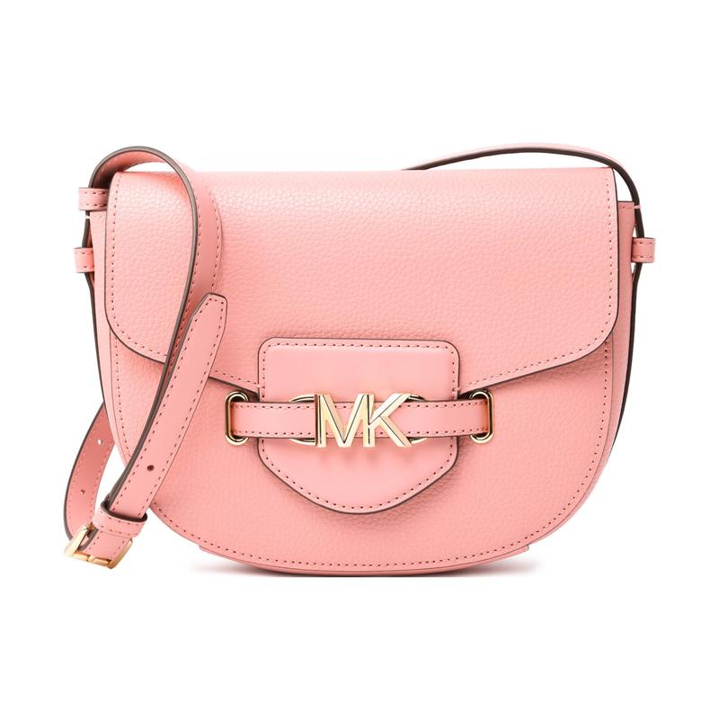 MICHAEL KORS Reed front brand logo cowhide and artificial leather saddle bag shoulder crossbody bag medium women s pink розовый
