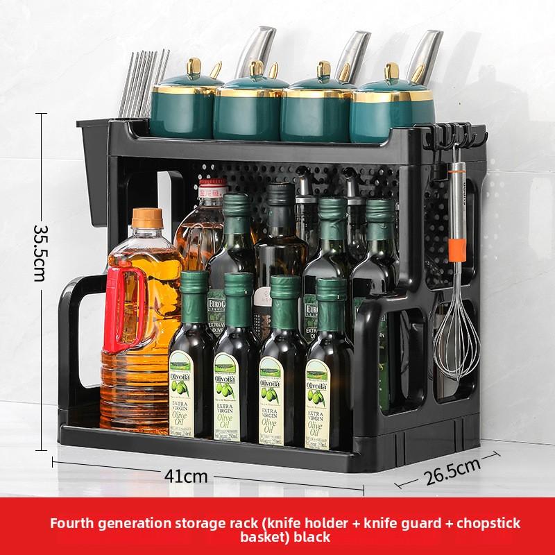 Kitchen Shelf Two-layer Seasoning Rack Knife Holder Cutting Board Rack Countertop Multifunctional Multi-layer Storage No Punching Seasoning Rack
