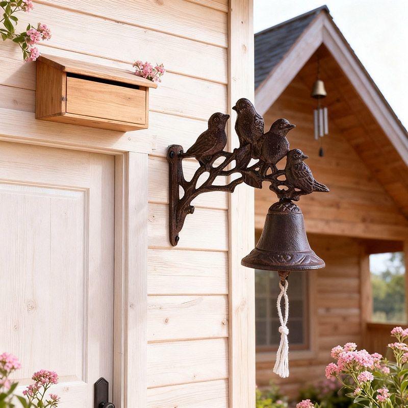 Vintage Creative Wall-Mounted Cast Iron Bird Doorbell – Rustic Outdoor Decorative Hanging Ornament for Home & Garden