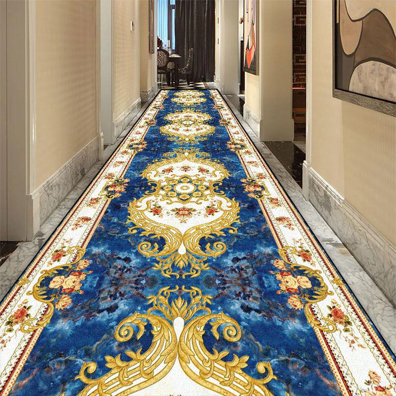 European Luxury Long Corridor Carpet Living Room Decoration High-end Hallway Rug Hotel Aisle Non-slip Floor Mat Customizable