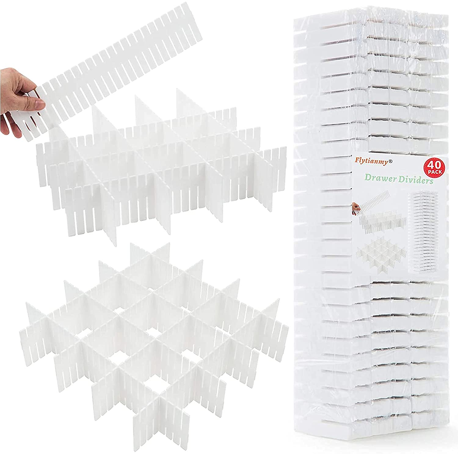 

Flytianmy Drawer Divider Set Cut to Size Freely Combined for Organizing Small White 40-Piece - - Items, Cosmetics, Underwear, Ties, etc. - белый