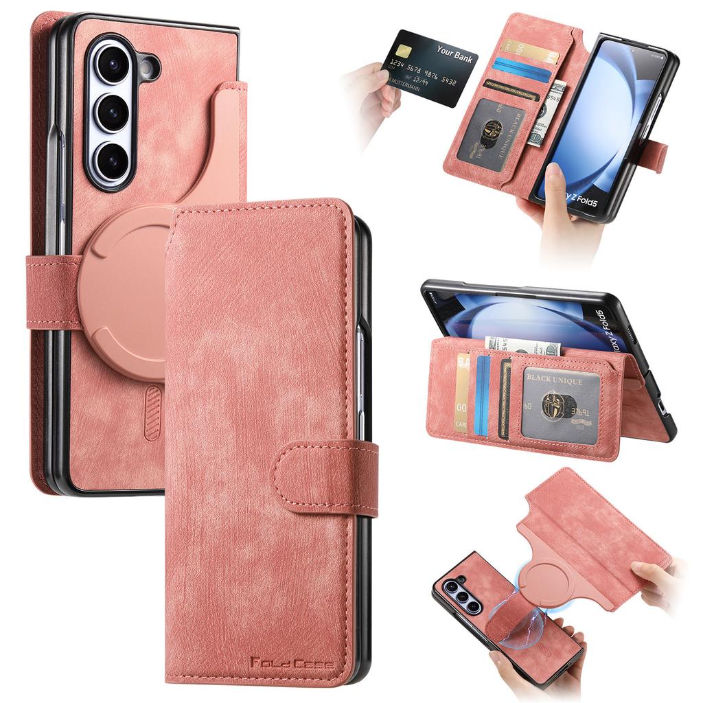 Case for Samsung Z Fold 7 6 5 4 3 Magnetic 2-in-1 Flip Cover with Card Slot and Drop Protection Tough Case Shock Proof Plain