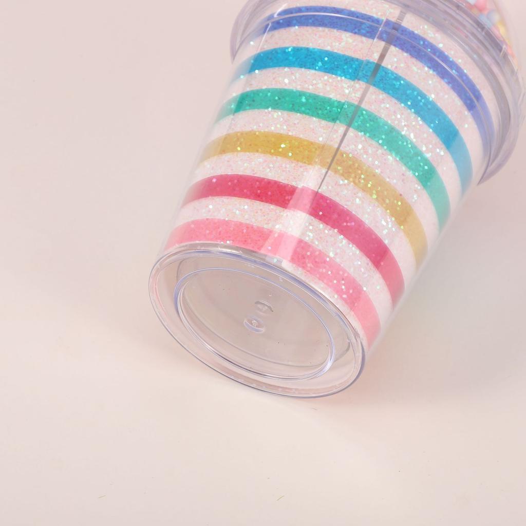 New Unicorn Plastic Water Cup Summer Children Couple Straw Cup Cute Creative Portable Portable Cup Doll Cup