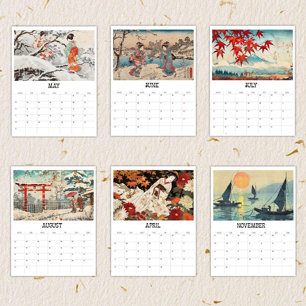 1pc, 2026 Retro Japanese-Style Wall Calendar, Ukiyo-e Series, 12 Different Designs, Wall Calendar, Birthday, Christmas Gift