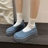 Stylish and comfortable flat-bottomed new one-pedal round-head rhinestone thick-soled heightening shallow-mouth single shoes