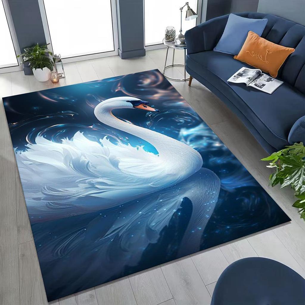 Traum Liebe Schwan Kunst Cartoon Teppich für Schlafzimmer Wohnzimmer Sofa Zuhause Fußmatte Dekor, Große Kinder Spiel Rutschfeste Bodenmatte Geschenk