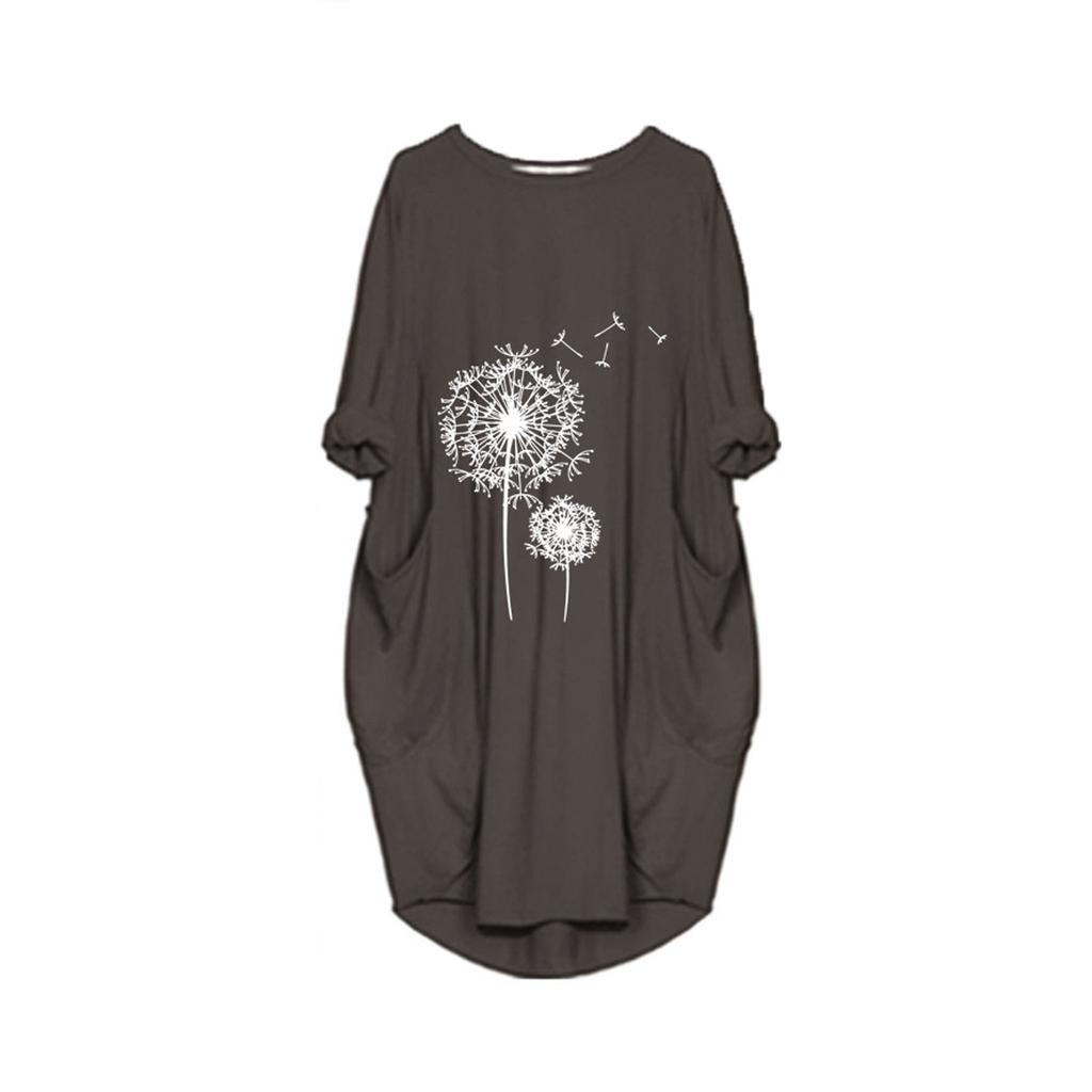 Women's Casual Loose Fit Pullover Dress with Round Neck and Pockets Featuring Printed Floral Design Comfortable Everyday Wear