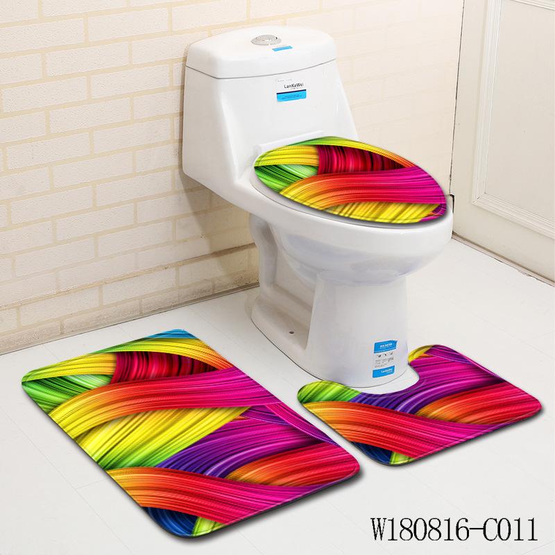 3D Color Block Bathroom Toilet Three-Piece Floor Mat Doormat Bathroom Carpet