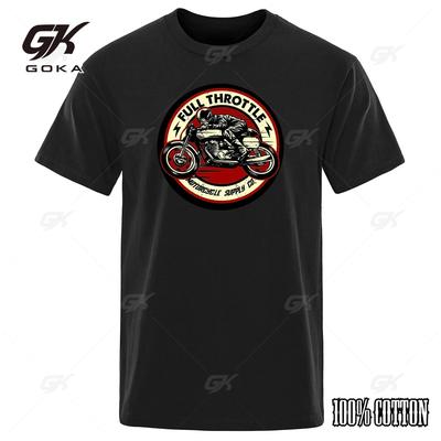 Full Throttle Cafe Racer Rockabilly Biker Koszulka z nadrukiem Męska Moda Krótki rękaw Luźna bawełniana koszulka Letnie Luźne T-shirty