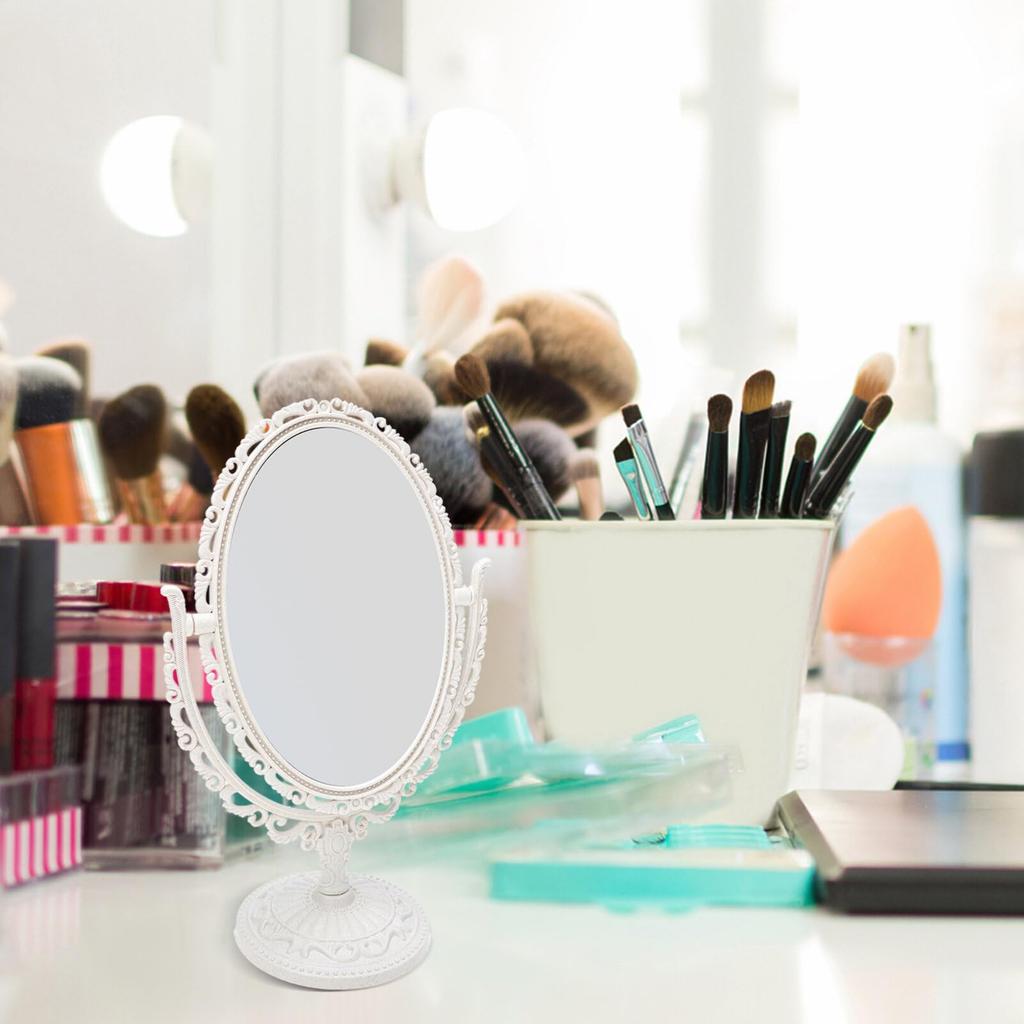 FRCOLOR Tabletop Vanity Stand Antique Freely Adjustable Makeup Tabletop Stand Princess Oval Mirror, Double-Sided Mirror, Mirror, Style, Rotating,