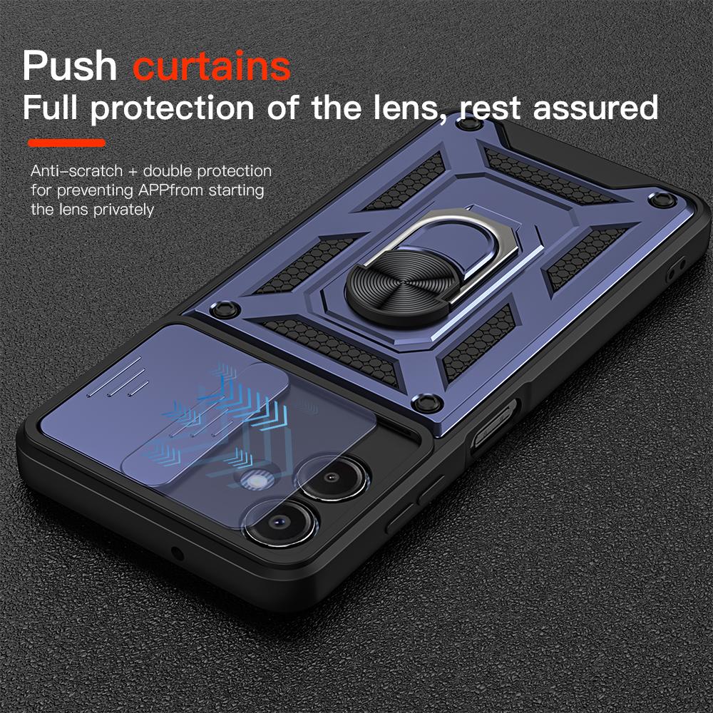 KEYSION Shockproof Case for Samsung A06 A05 A04 Silicone+PC Slide Camera Lens Protection Ring Stand Phone Cover for Galaxy A06