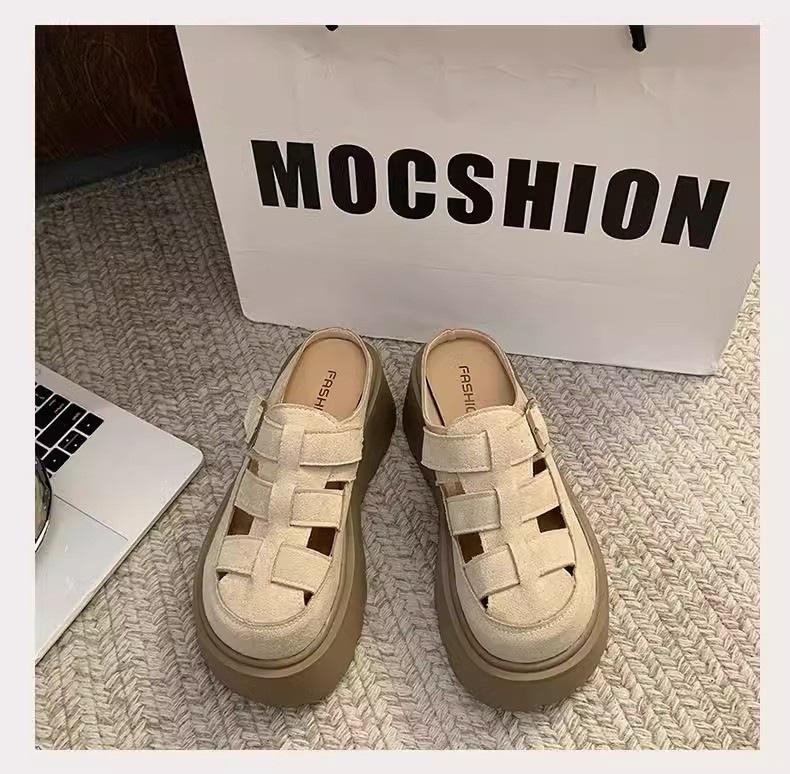 

Thick bottom height increase cm women s bag head half slippers summer wear new one-pedal cool slippers 35