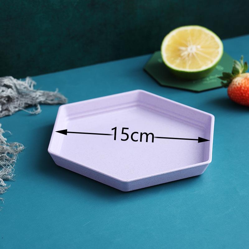 Wheat Straw Plate Household Creative Hexagonal Plate Fruit Plate Cute Small Vegetable Plate Japanese Platter Dining Table