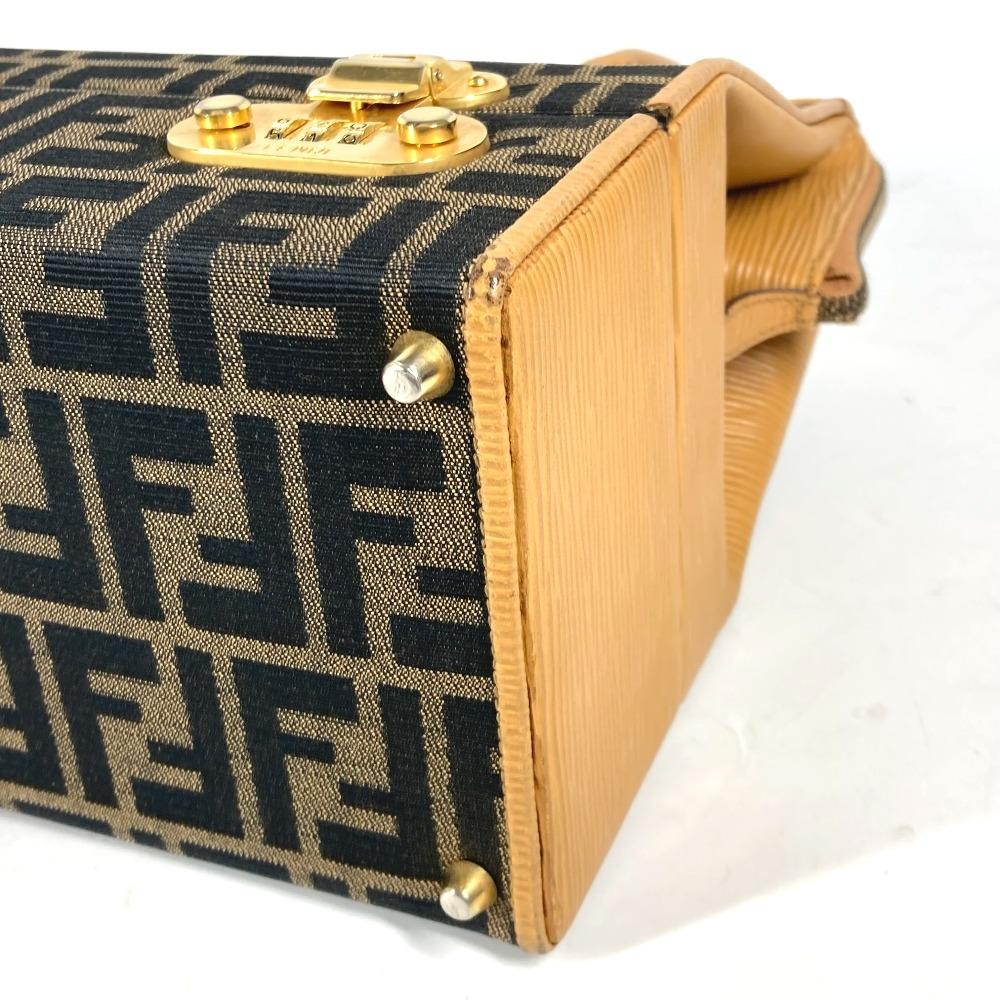 FENDI vintage Zucca logo Box-shaped bag Hand Bag Canvas/Leather Brown