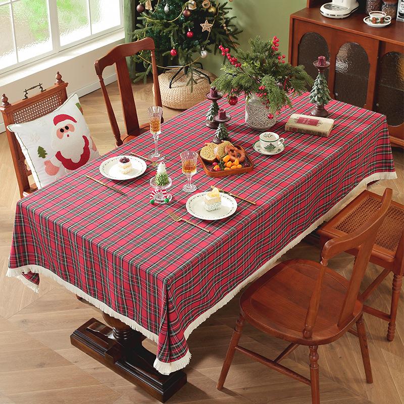 Christmas Checkered Tablecloth Buffalo Plaid Cotton Flannel Tablecloths, Xmas Winter Washable Table Cover For Party Dining Decor