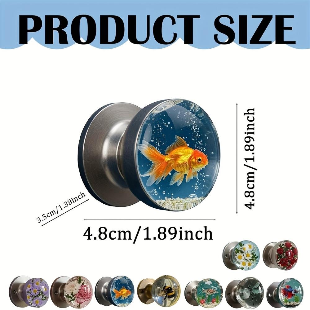 Retro Round Resin Door Handle - Realistic Fish and Floral Design, Crystal Transparent Spherical Door Handle, Artistic Natural Style Decoration