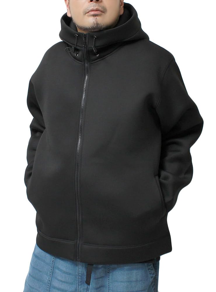 One Colors Men's Plus Size Stretch Bonded Diver Jersey Hoodie with Water-Repellent Sweatshirt, Zip-Up Blouson, Size 3L, Black