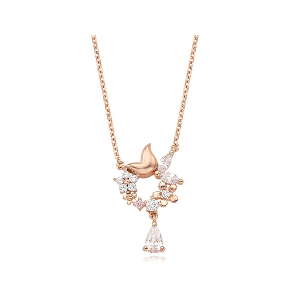Swing Drop Tulip Pink Silver Necklace Tnssvp11570S