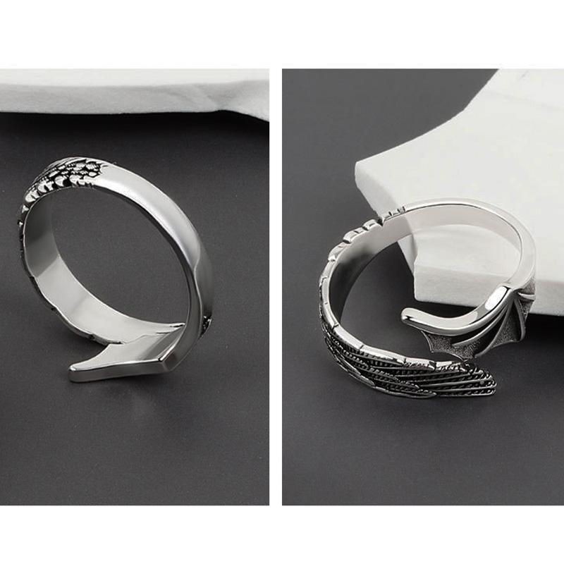 Retro Half Angel Half Demon Wings Creative Ring For Men Women Punk Gothic Open Ring Handmade Jewelry Unisex Accessories Lovers