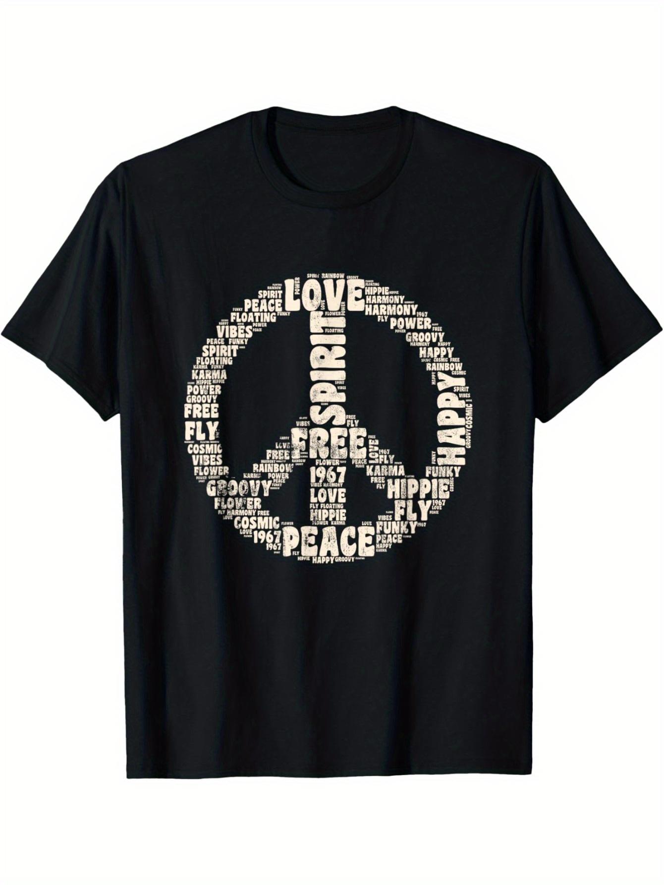 60s 70s Retro Peace Symbol T-Shirt - Hippie Costume with Vintage Peace Sign & Love S