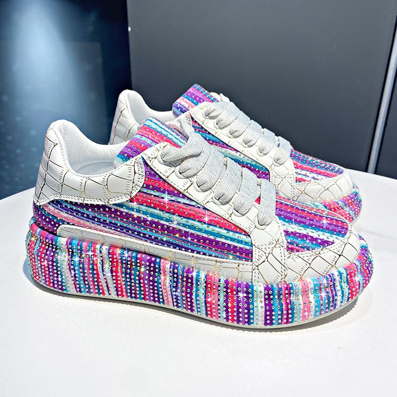Colorful Starry Sky Rhinestone Sports Shoes for Women Thick Sole Mesh Comfortable Breathable Sports Shoes