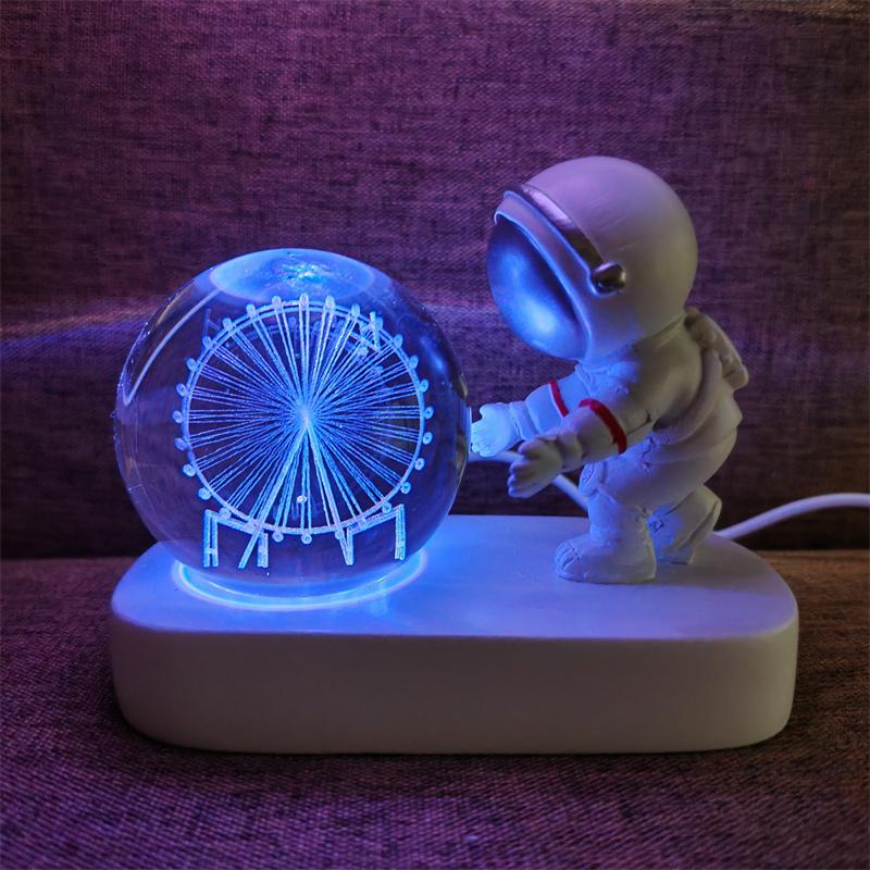 Astronaut Creativ 3D Minge de Cristal Led Lumină de noapte pentru Dormitor Copii Planetă Spațiu Lampă Sistem Solar USB Cadou de Crăciun pentru copii
