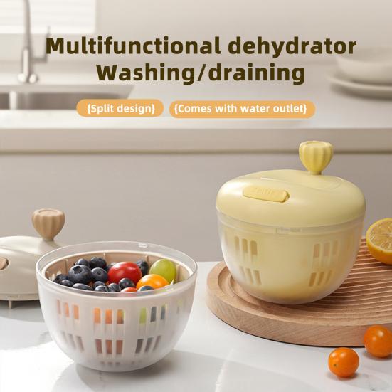 Manueller Salatschleuder 3-in-1 Obst-Gemüse-Wascher Trockner und Aufbewahrungskorb BPA-freier Gemüse-Dehydrator mit rutschfestem Boden