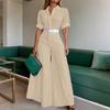 ZANZEA Women Casual Short Sleeve Blouse and Wide Leg Pants Casual Two Piece Suit Sets