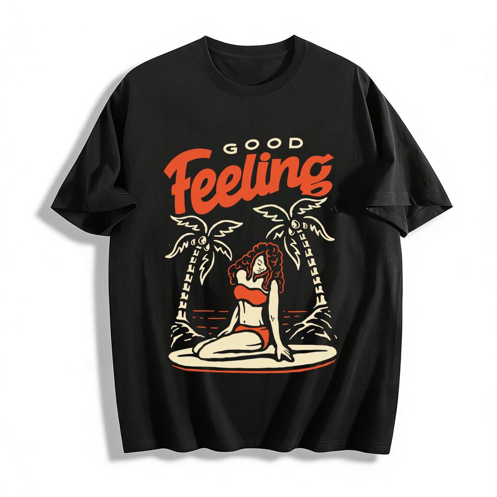 

Summer Vacation Good Feeling Surf Girl Print Casual T-Shirt Pure cotton T-shirt 6XL