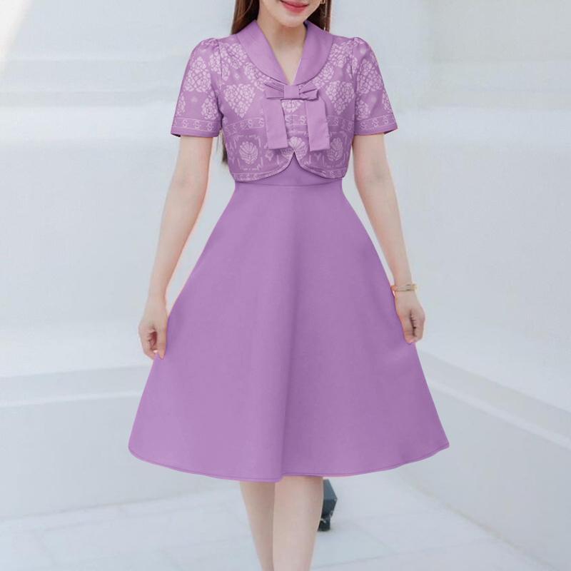 

ZANZEA Женское летнее повседневное платье с принтом и кукольным воротником и короткими рукавами 5XL фиолетовый