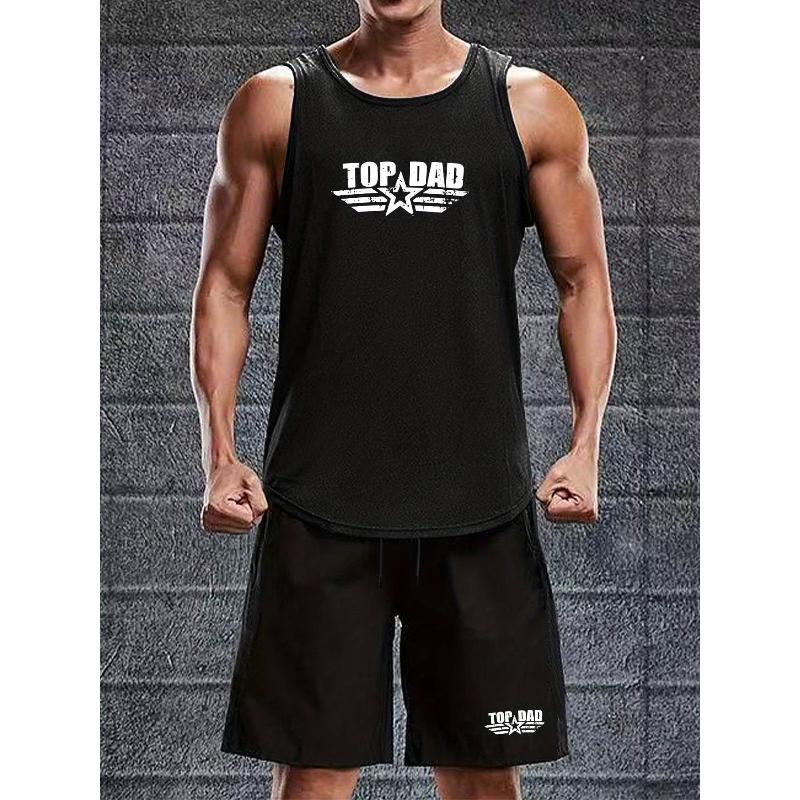 

Sleeveless Tank and Shorts Set Breathable Elastic Waist Relaxed Fit Casual Beach Outdoor Outfit XXL чорний