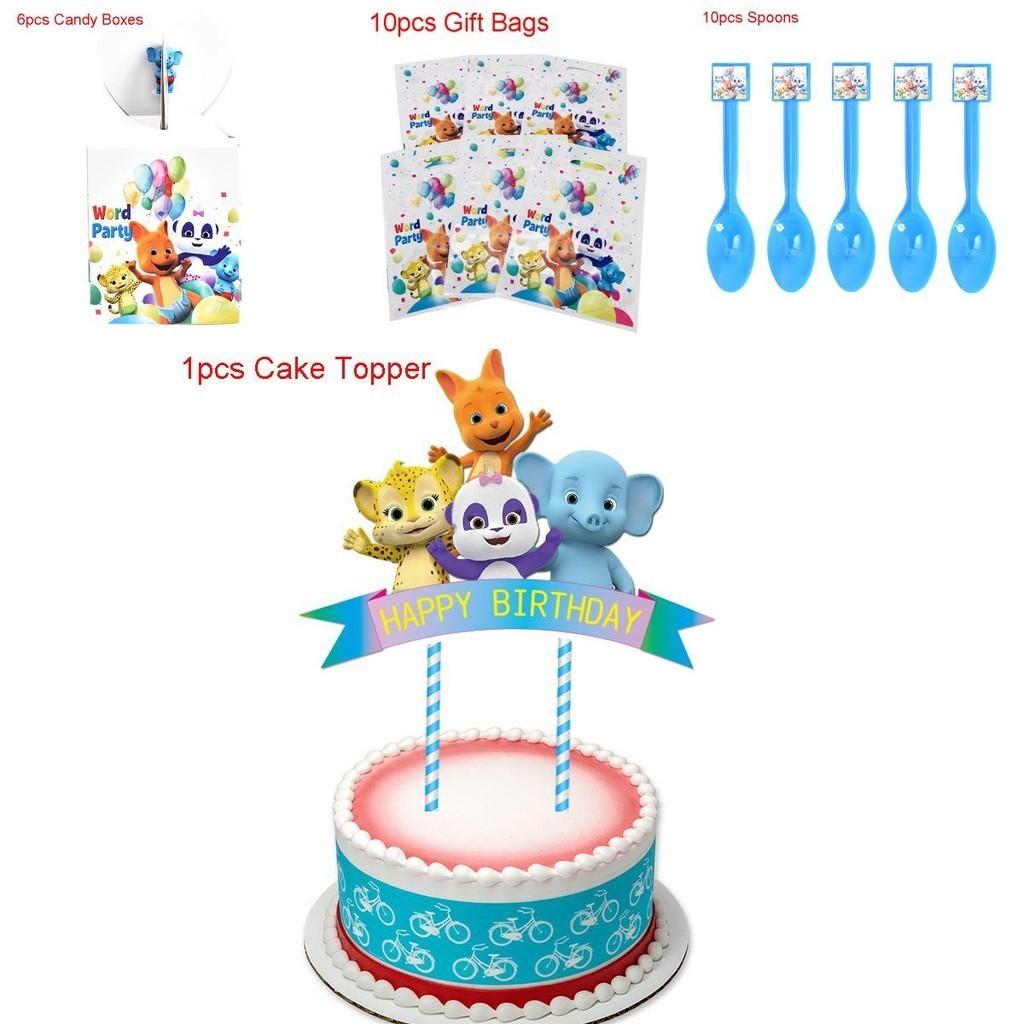 Complete Word Party Themed Party Supplies For Fun Kids Birthday Celebrations Including Plates Cups And Cake Toppers