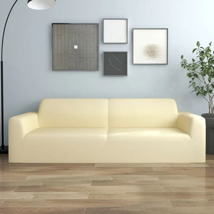 VidaXL Housse extensible de canapé 3 places Crème Jersey de polyester 332946