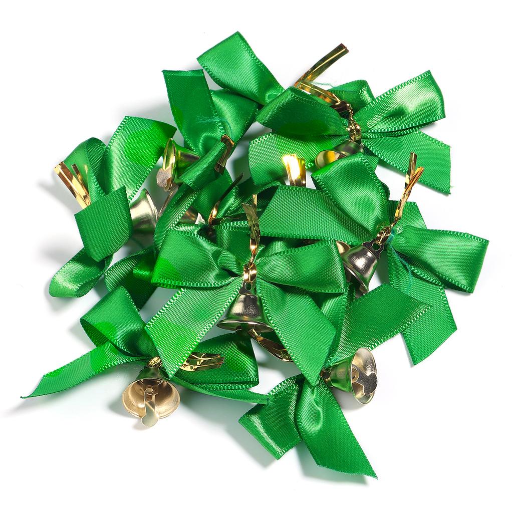 10pcs/lot Christmas Bow Exquisite Polyester Printed Bowknot With Bell For DIY Crafts Garment Ornament Christmas Tree Decoration