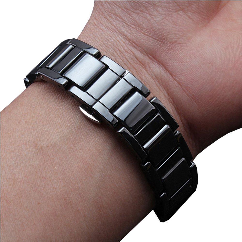 [Kai Tian] Deluxe Full Ceramic Watch Strap 22mm Black Replacement Watch Band Bracelet Men's Stainless Steel Buckle