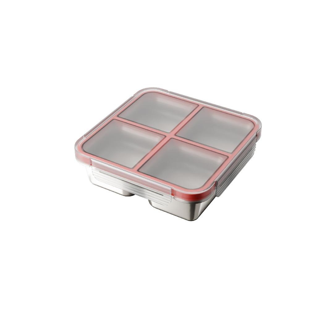 Square Snack Box 304 Stainless Steel Food Container Portable 4 Grid Lunch Box  Kindergarten красный