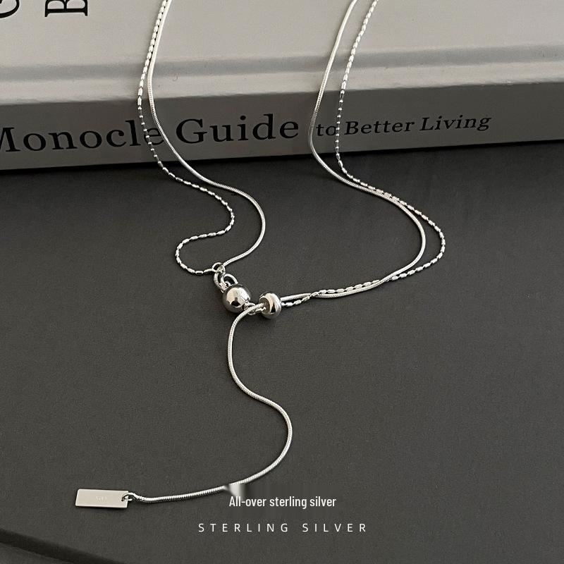 Cui Yan S925 Sterling Silber Doppellagige Runde Perle Koreanischer Stil Verstellbare Choker-Halskette für Damen