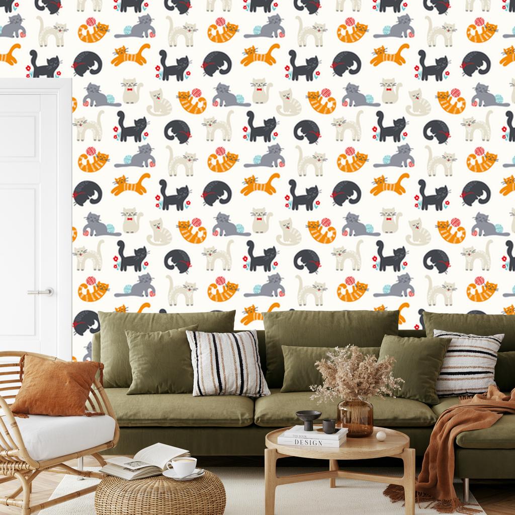 Wallpaper Cute Kittens In Scandinavian Style for Living Room and Bedroom 50x1000
