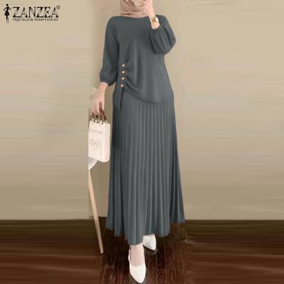Completo casual musulmano da donna con camicetta a maniche 3/4 e gonne lunghe, due pezzi