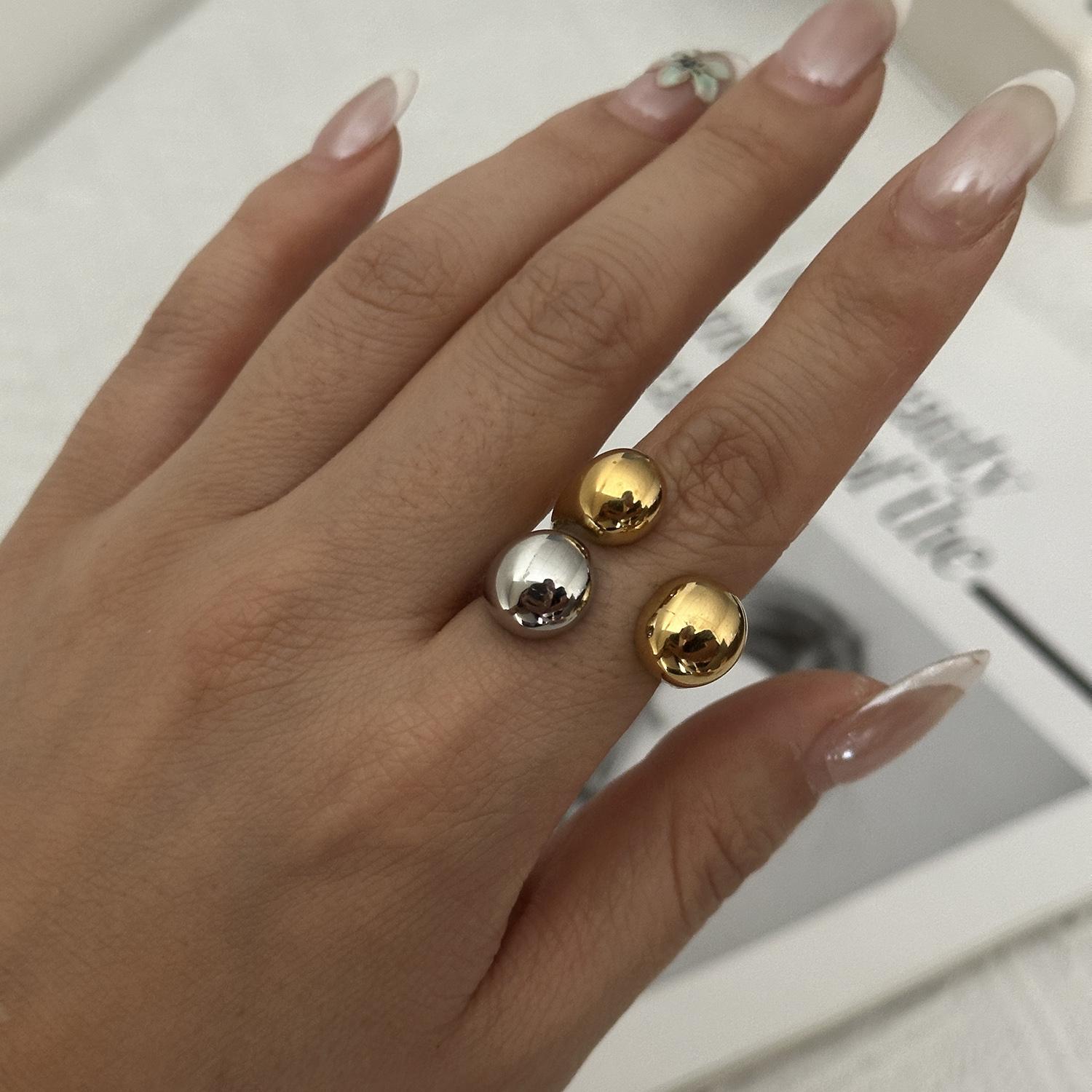 Minimalist Two tone Hollow Asymmetric Ring for Women Men Gold Color Stainless Steel Water Drop Stackable Ring Jewelry Accessory