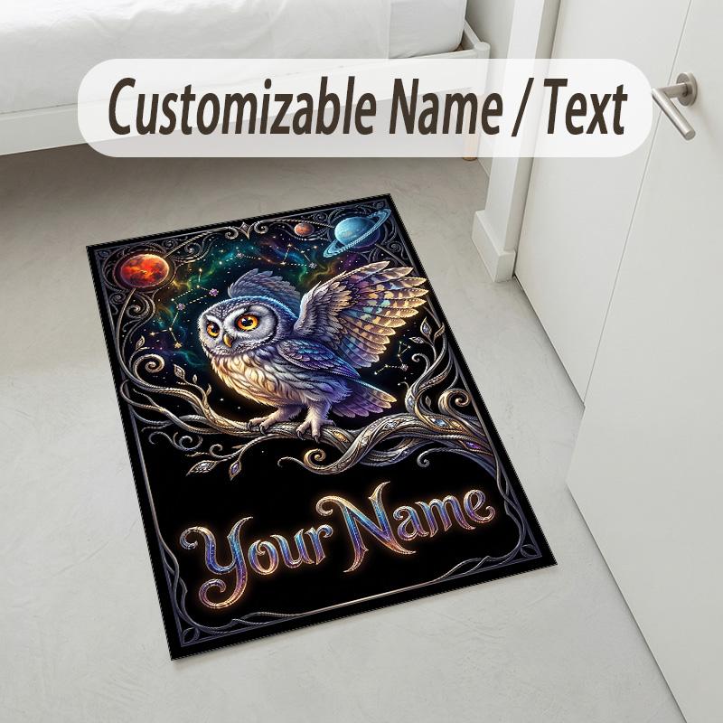 Cosmic Moon Mandala Theme Soft Crystal Velvet Rug Custom Name & Text Print Non Slip Floor Rug for Bedroom Living Room