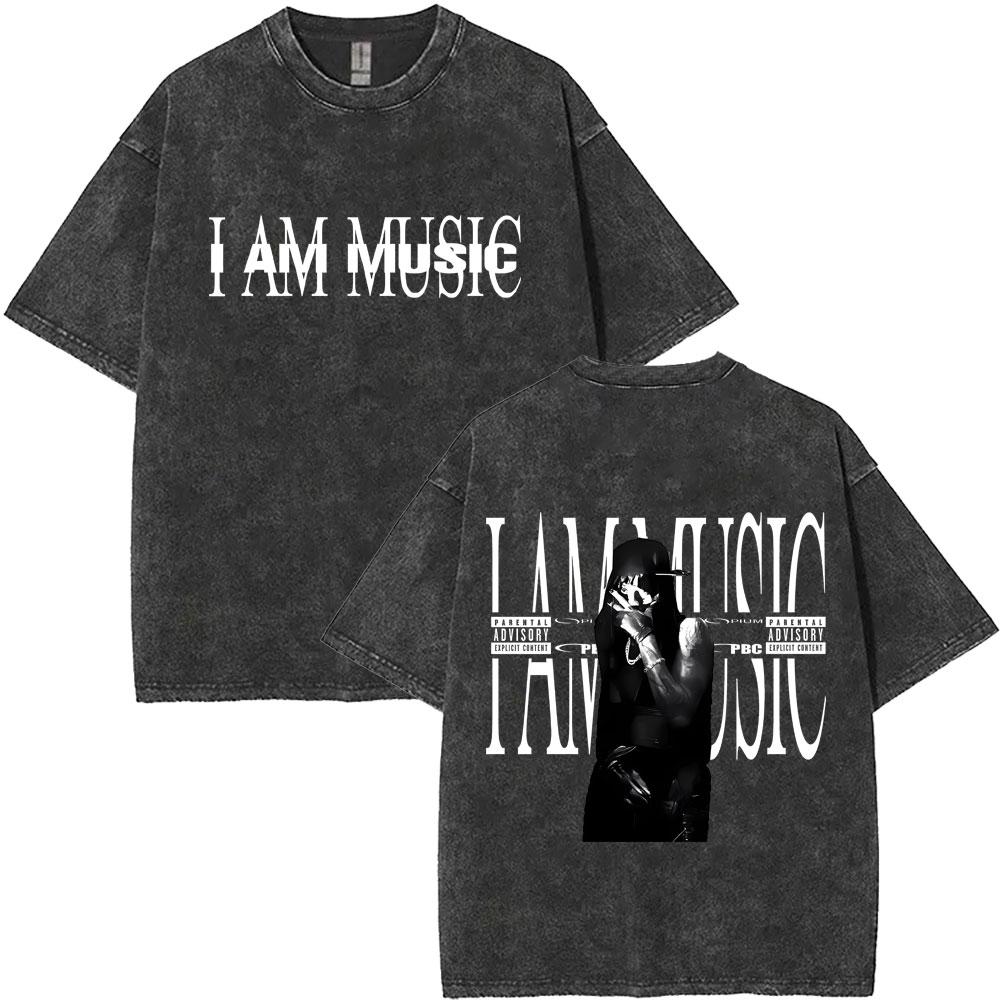 Retro Washed Playboi Carti I AM MUSIC Logo T Shirt Opium Ken Carson Narcissist Rap Tshirts Men Hip Hop Vintage Oversized Tshirt