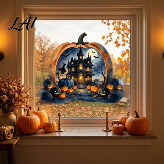 Outdoor Balcony Window Stickers Halloween Pumpkin Haunted House Static Stickers Waterproof PVC Castle Decals Decals Removable Clings for Home Glass