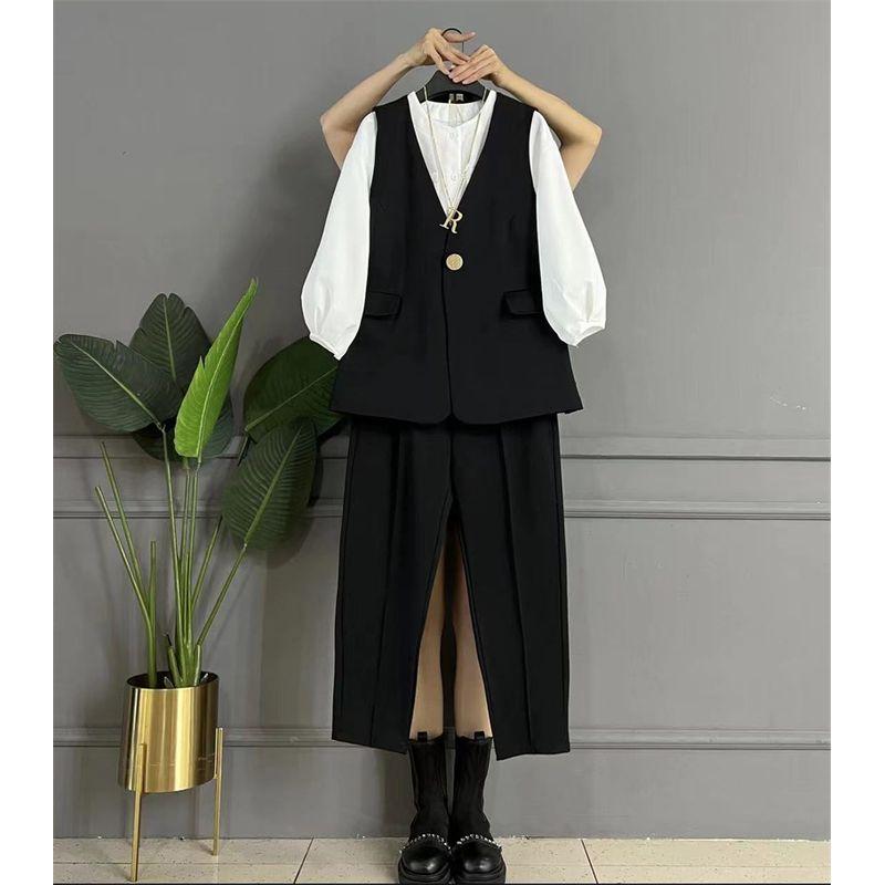 

Женская блузка большого размера с рукавами-фонариками, высокого класса, супер стройнящая Black 5XL