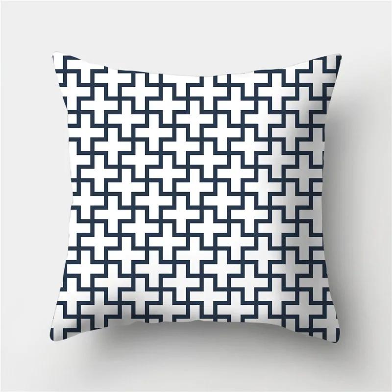 Sofa Cushion Pillow Home Decor Pillowcase Geometric  Cover Blue Grey  Decoration